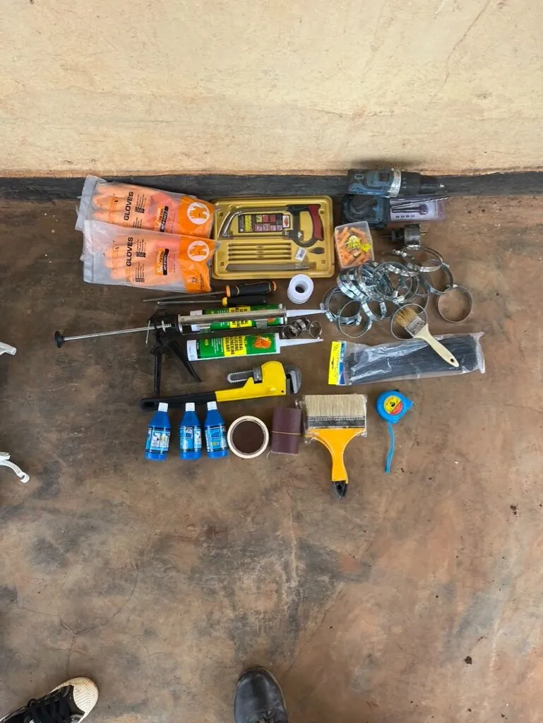 The small set of hand tools used to install an Amazi system